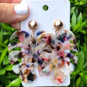 New Cream Multicolored Palm Leave Earrings
